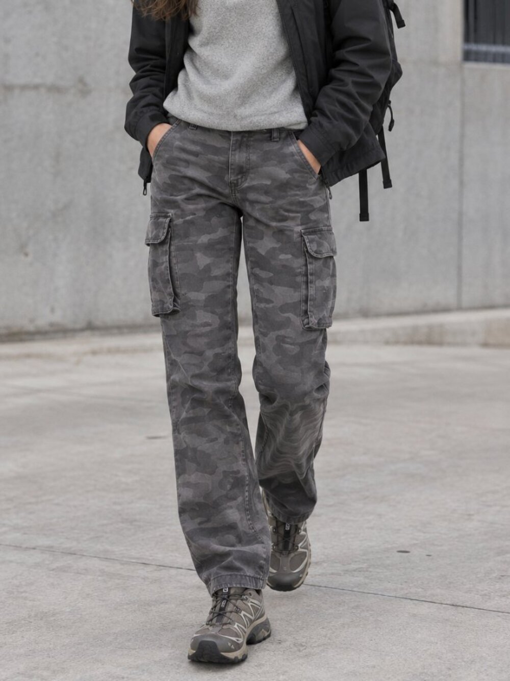 Shavi Jeans Gray Camo Cargo Pants Stretch Utility Trousers size 25